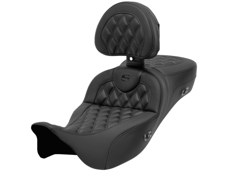 SADDLEMEN 0801-1699 808-07CF-184RHC Heated Roadsofa™Seat with Backrest - Lattice Stitch - Carbon Fiber - FL' 08-'23