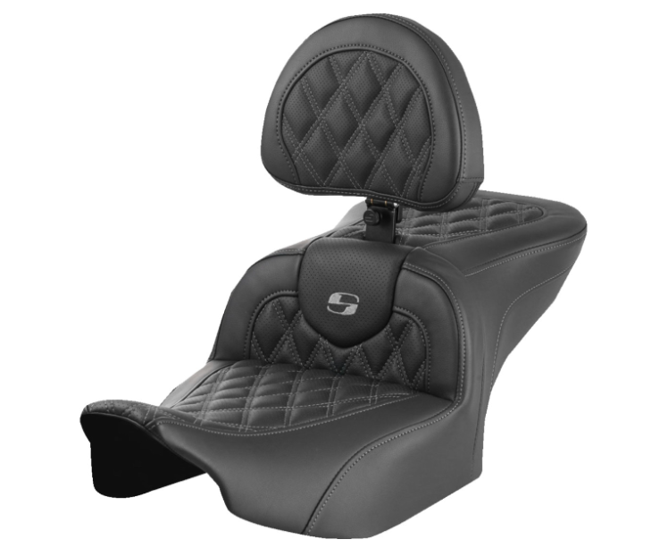 SADDLEMEN 0801-1720 823-07-182B2 Roadsofa™ Lattice Stitch Seat  with Backrest - Lattice Stitch - Gray Stitch - FLTR/FLHX 23-24