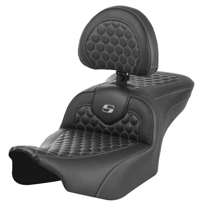 SADDLEMEN 0801-1750 823-07-189B2 Roadsofa™ Seat - with Backrest - Honeycomb - Gray Stitch - FLTR/FLHX 23-24