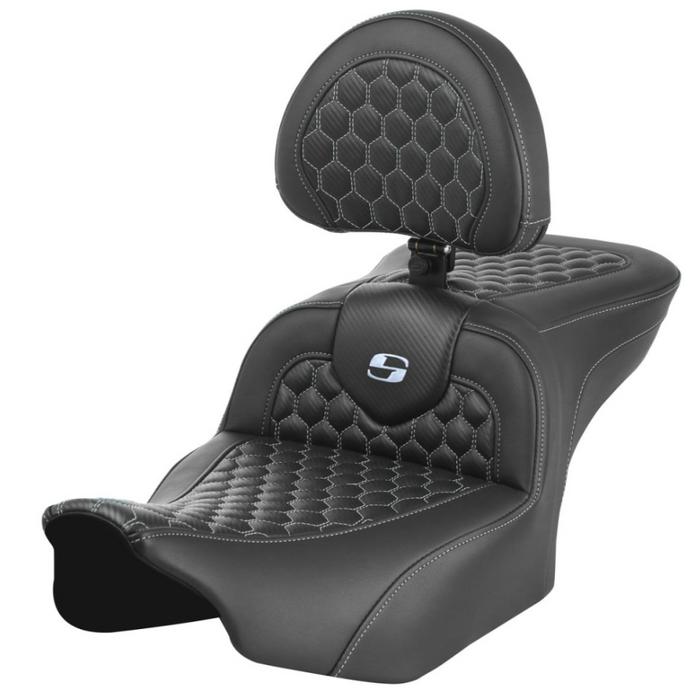 SADDLEMEN 0801-1753 823-07-189B5 Roadsofa™ Seat - with Backrest - Honeycomb - Silver Stitch - FLTR/FLHX 23-24