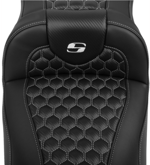SADDLEMEN 0801-1767 823-07-190B5 Roadsofa™ Extended Reach Seat - with Backrest - Honeycomb - Silver Stitch - FLTR/FLHX 23-24
