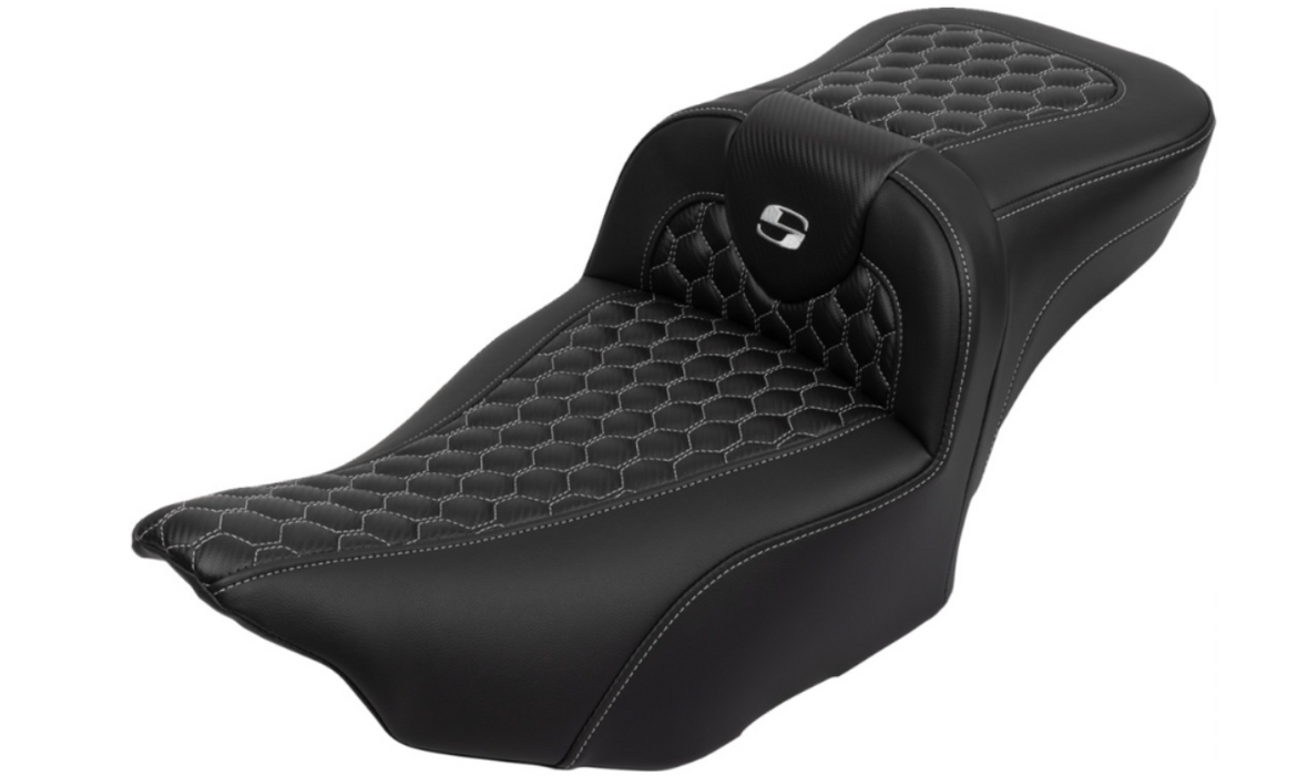 SADDLEMEN 0801-1767 823-07-190B5 Roadsofa™ Extended Reach Seat - with Backrest - Honeycomb - Silver Stitch - FLTR/FLHX 23-24