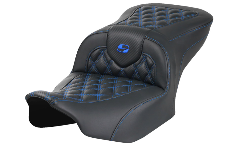 SADDLEMEN 0801-1780 823-07-20601 Roadsofa™ Lattice Stitch Seat without Backrest - Carbon Fiber - Lattice Stitch - Blue Stitch - FLTR/FLHX 23-24