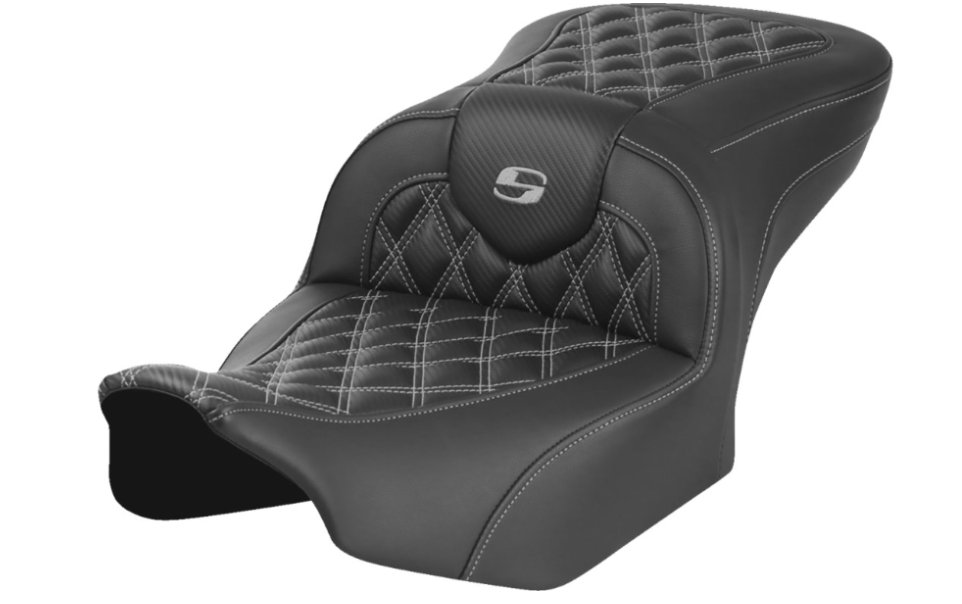 SADDLEMEN 0801-1781 823-07-20602 Roadsofa™ Lattice Stitch Seat without Backrest - Carbon Fiber - Lattice Stitch - Gray Stitch - FLTR/FLHX 23-24