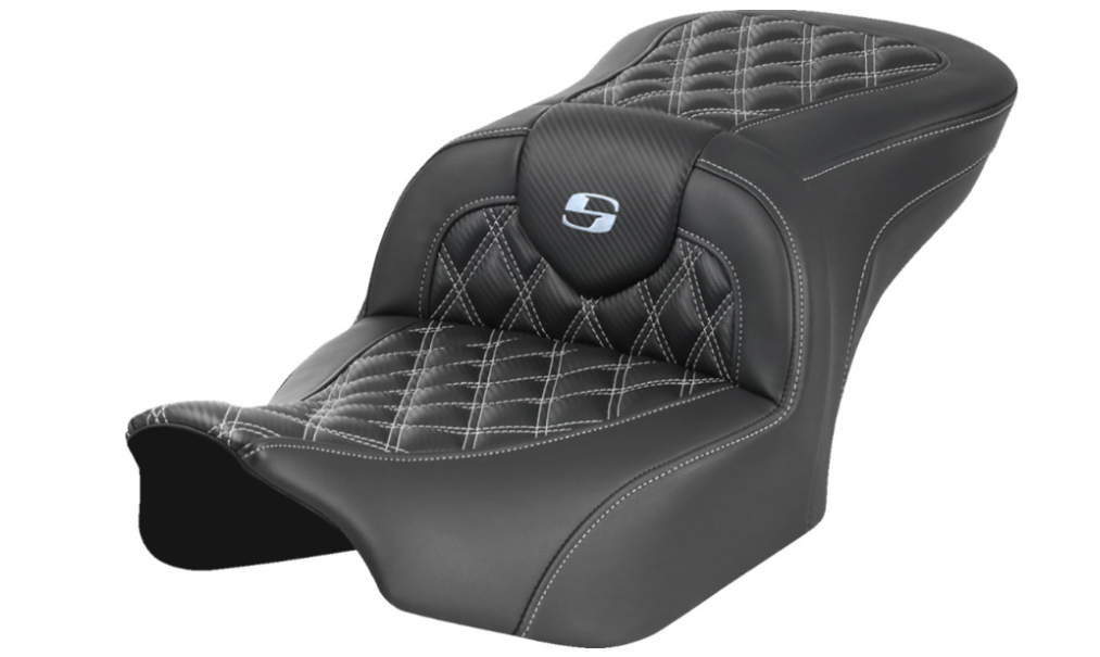 SADDLEMEN 0801-1784 823-07-20605 Roadsofa™ Lattice Stitch Seat without Backrest - Carbon Fiber - Lattice Stitch - Silver Stitch - FLTR/FLHX 23-24