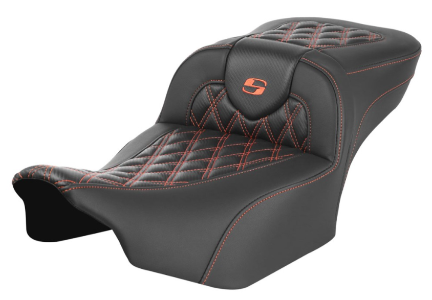 SADDLEMEN 0801-1796 823-07-20703 Roadsofa™ Extended Reach Seat - without Backrest - Lattice Stitch - Orange Stitch - FL/FX 23-24