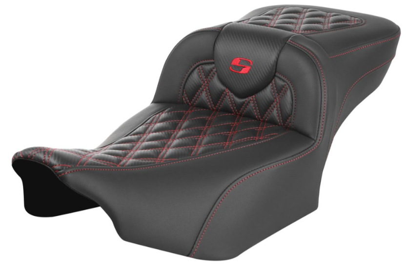 SADDLEMEN 0801-1797 823-07-20704 Roadsofa™ Extended Reach Seat - without Backrest - Lattice Stitch - Red Stitch - FLTR/FLHX 23-24