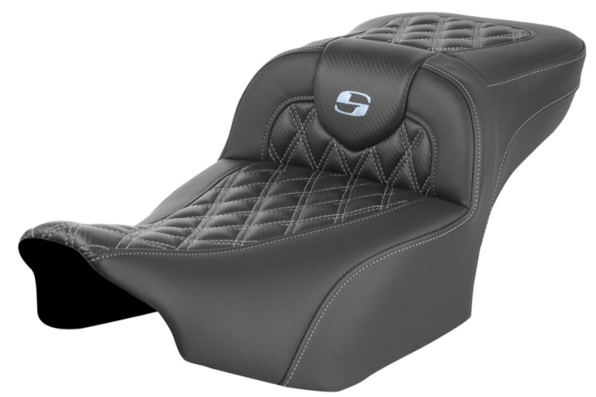 SADDLEMEN 0801-1798 823-07-20705 Roadsofa™ Extended Reach Seat - without Backrest - Carbon Fiber Lattice Stitch - Silver Stitch - FL/FX '23-'24