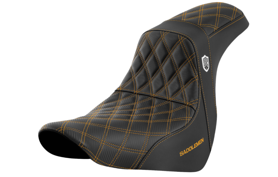 SADDLEMEN 0802-1592 SC81829GOL Pro Series SDC Performance Grip Seat without Backrest - Gold Stitch - FL/FX '18-'20