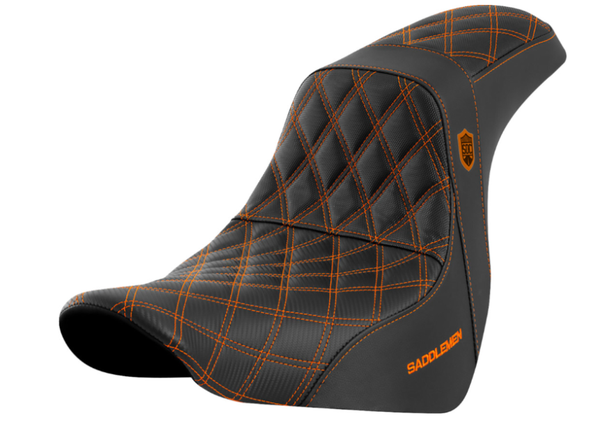 SADDLEMEN 0802-1594 SC81829ORA Pro Series SDC Performance Grip Seat without Backrest - Orange Stitch - FL/FX '18-'20