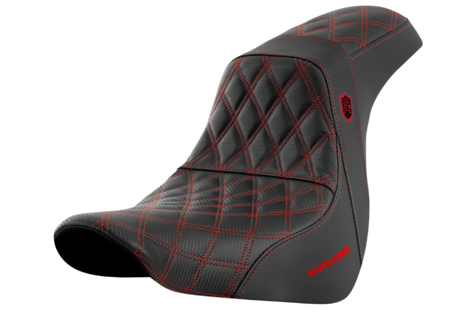 SADDLEMEN 0802-1595 SC81829RED Pro Series SDC Performance Grip Seat without Backrest - Red Stitch - FL/FX '18-'20