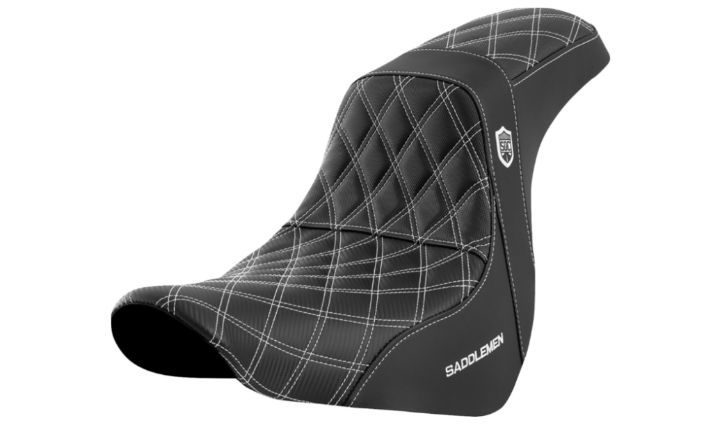 SADDLEMEN 0802-1596 SC81829WHI Pro Series SDC Performance Grip Seat without Backrest - White Stitch - FL/FX '18-'20