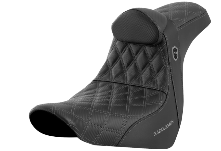 SADDLEMEN 0802-1599 SC81829GRERT Pro Series SDC Performance Grip Seat with Backrest - Gray Stitch - FL/FX '18-'23