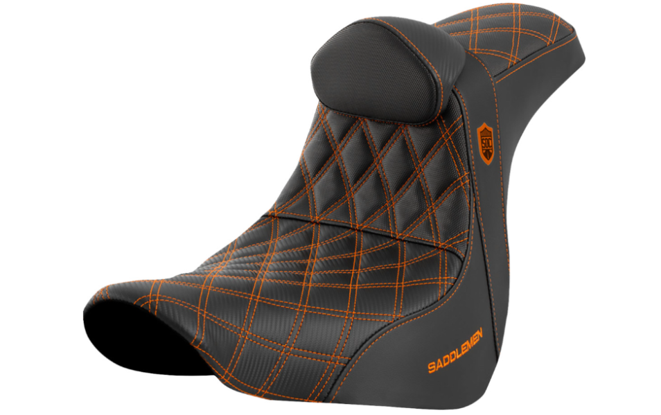 SADDLEMEN 0802-1600 SC81829ORART Pro Series SDC Performance Grip Seat with Backrest - Orange Stitch - FL/FX '18-'23