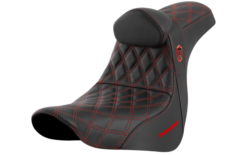 SADDLEMEN 0802-1601 SC81829REDRT Pro Series SDC Performance Grip Seat with Backrest - Red Stitch - FL/FX '18-'23