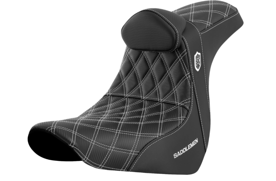 SADDLEMEN 0802-1602 SC81829WHIRT Pro Series SDC Performance Grip Seat with Backrest - White Stitch - FL/FX '18-'23