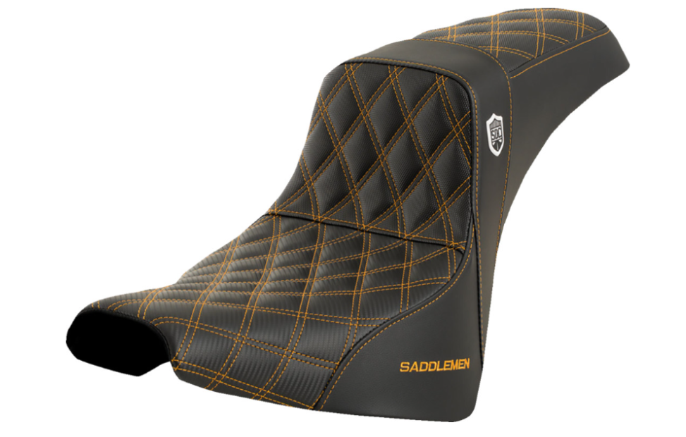 SADDLEMEN 0802-1604 SC81830GOL Pro Series SDC Performance Grip Seat without Backrest - Gold Stitch - FXBB/FXST '18-'23