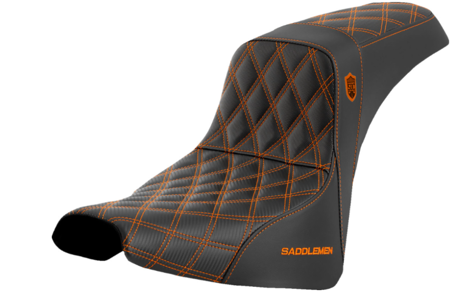 SADDLEMEN 0802-1605 SC81830ORA Pro Series SDC Performance Grip Seat without Backrest - Orange Stitch - FXBB/FXST '18-'23