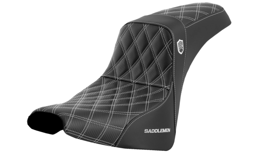 SADDLEMEN 0802-1608 SC81830WHI Pro Series SDC Performance Grip Seat without Backrest - White Stitch - FXBB/FXST '18-'23