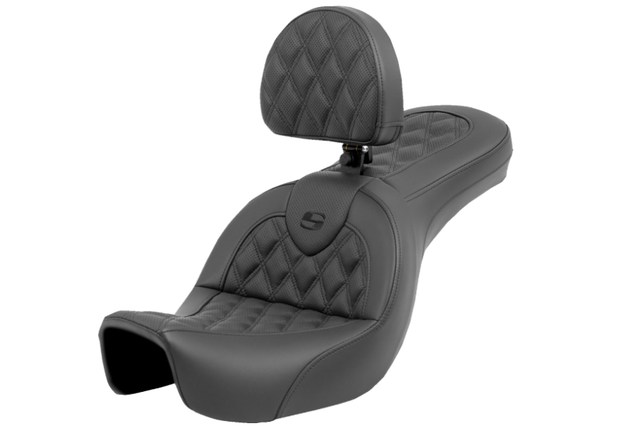 SADDLEMEN 0803-0706 806-04-182BR Roadsofa™ Lattice Stitch Seat with Backrest - FXD '06-'17