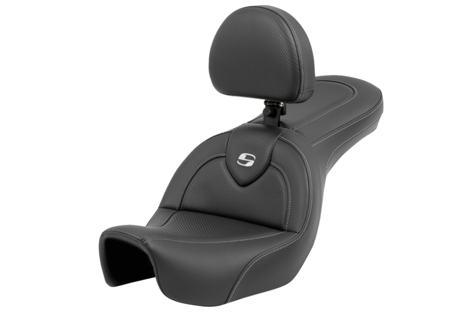 SADDLEMEN 0803-0708 806-04-185BR Roadsofa™ Carbon Fiber Seat with Backrest - FXD '06-'17