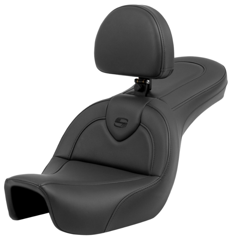 SADDLEMEN 0803-0710 806-04-187 BRRoadsofa™ Standard Reach Seat with Backrest - Black/Black Stitching - FXD 06-17