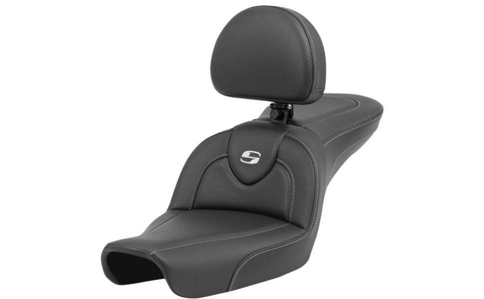 SADDLEMEN 0803-0714 896-04-185BR Roadsofa™ Carbon Fiber Seat with Backrest - FXD '96-'03