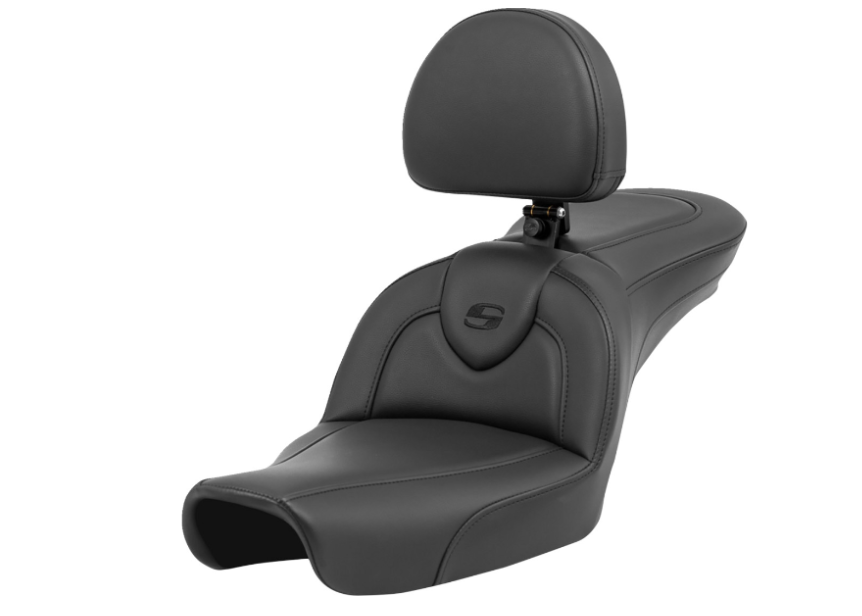 SADDLEMEN 0803-0716 896-04-187BR Roadsofa™ Standard Reach Seat with Backrest - Black/Black Stitching - FXD '96-'03