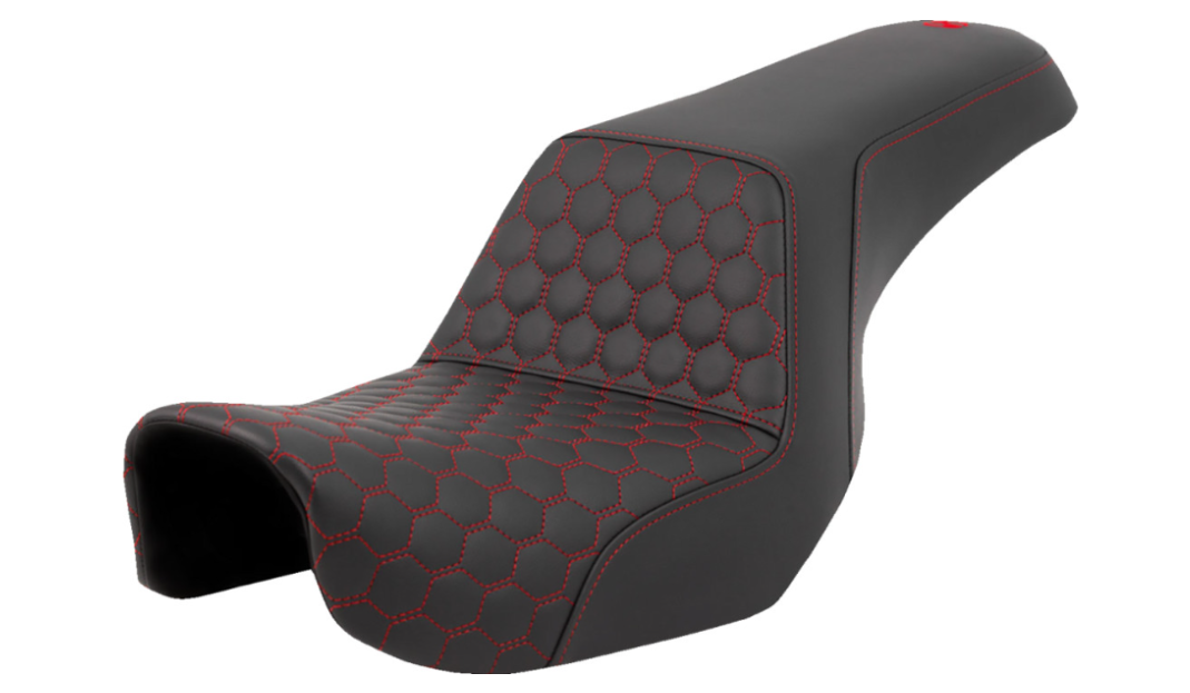 SADDLEMEN 0803-0717 A806-04-177RED Honeycomb Step-Up Seat Red Stitching - Dyna '06-'17