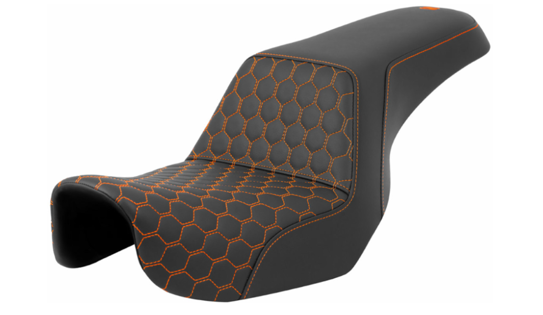 SADDLEMEN 0803-0719 A806-04-177ORA Honeycomb Step-Up Seat ORANGE Stitching - Dyna '06-'17