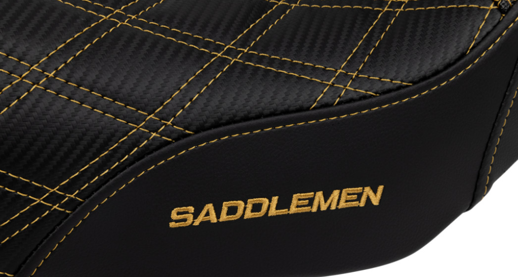 SADDLEMEN 0803-0727 SC80604GOL Pro Series SDC Performance Grip Seat- Carbon Fiber/Lumbar Gripper - Gold Stitch - Dyna '06-'17