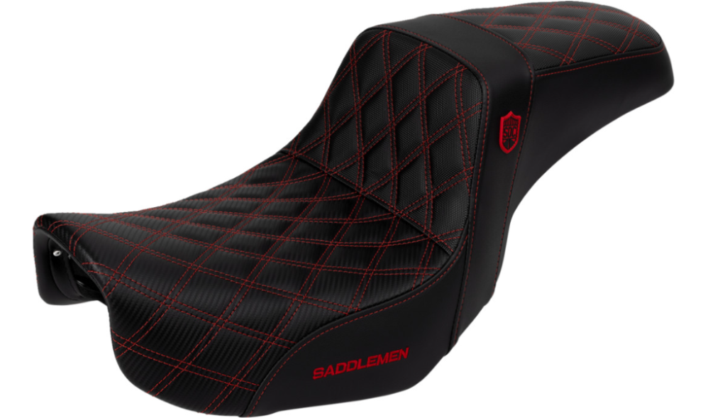 SADDLEMEN 0803-0728 SC80604RED Pro Series SDC Performance Grip Seat- Carbon Fiber/Lumbar Gripper - Red Stitch - Dyna '06-'17