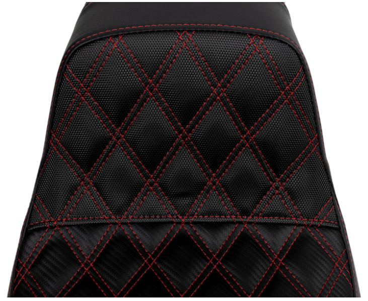 SADDLEMEN 0803-0728 SC80604RED Pro Series SDC Performance Grip Seat- Carbon Fiber/Lumbar Gripper - Red Stitch - Dyna '06-'17