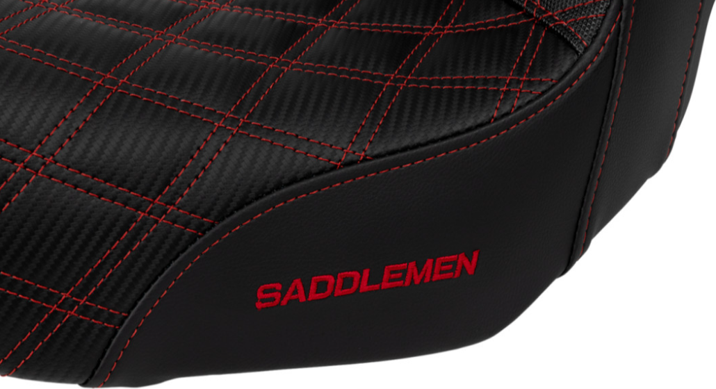 SADDLEMEN 0803-0728 SC80604RED Pro Series SDC Performance Grip Seat- Carbon Fiber/Lumbar Gripper - Red Stitch - Dyna '06-'17