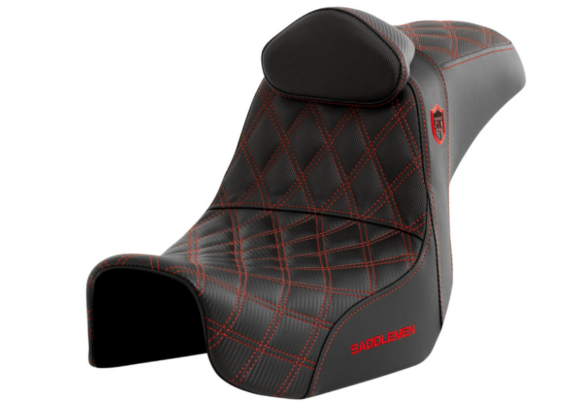 SADDLEMEN 0803-0737 SC80604REDRT Pro Series SDC Performance Grip Seat with Backrest - Red Stitch - Dyna '06-'17