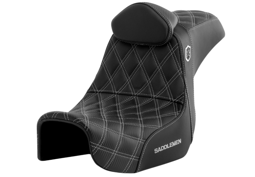 SADDLEMEN 0803-0739 SC80604SILRT Pro Series SDC Performance Grip Seat  with Backrest - Silver Stitch - Dyna '06-'17