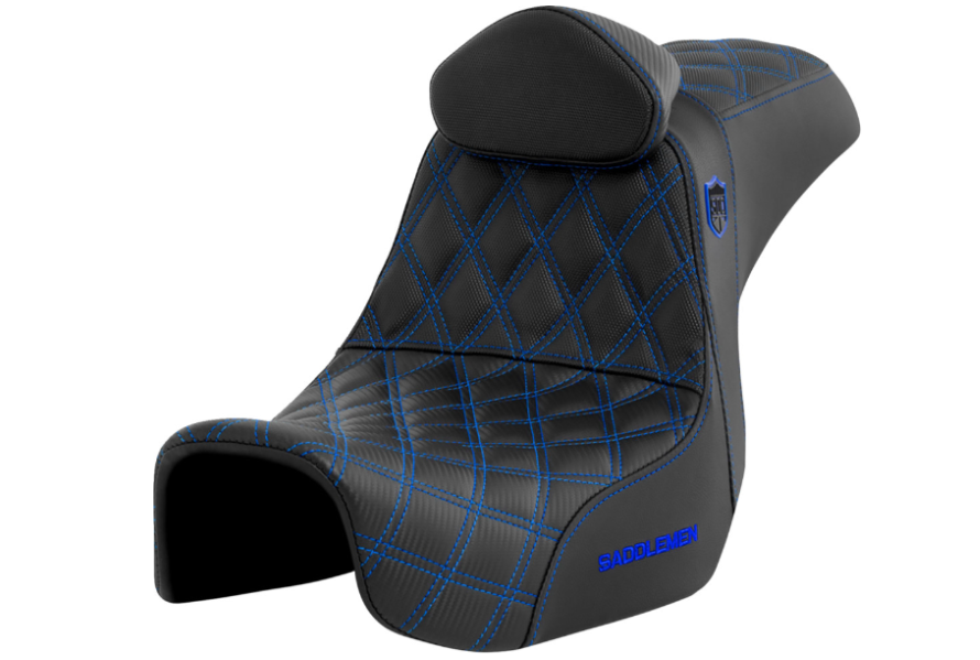 SADDLEMEN 0803-0740 SC80604BLURT Pro Series SDC Performance Grip Seat with Backrest - Blue Stitch - Dyna '06-'17