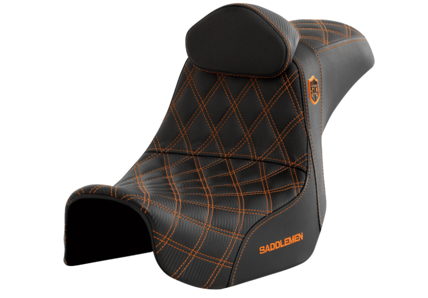 SADDLEMEN 0803-0741 SC80604ORART Pro Series SDC Performance Grip Seat with Backrest - Orange Stitch - Dyna '06-'17