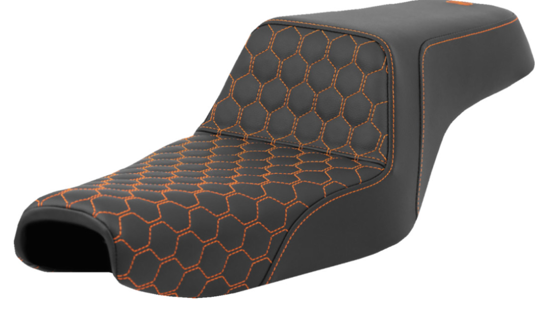 SADDLEMEN 0804-0808 A807-11-177ORA Honeycomb Step-Up Seat ORANGE Stitching - Sportster '04-'21
