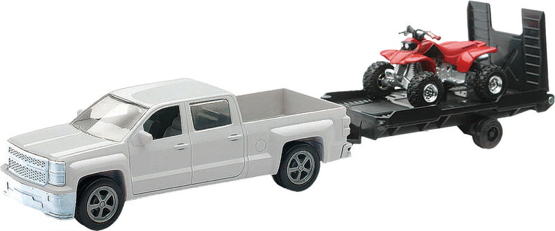 New Ray Toys Replica 1:43 Truck Trailer ATV Chevy White ATV RED - 19535B
