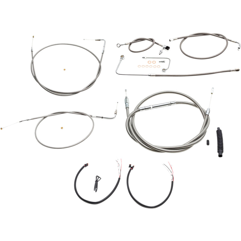 LA Choppers Complete Stainless Braided Handlebar Cable Brake Line Kit — Cable Kit 15"-17" Handlebars - LA-8151KT2A-16 For Harley Softail 2015