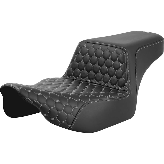 SADDLEMEN 0801-1836 823-07-17805 Honeycomb Step-Up Seat - Extended Reach - Front Honeycomb - Silver Stitch - FL '23-'24