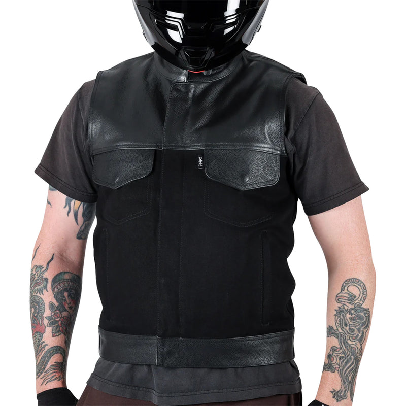 THRASHIN SUPPLY CO. Kanan Leather/Denim Riding Vest Black