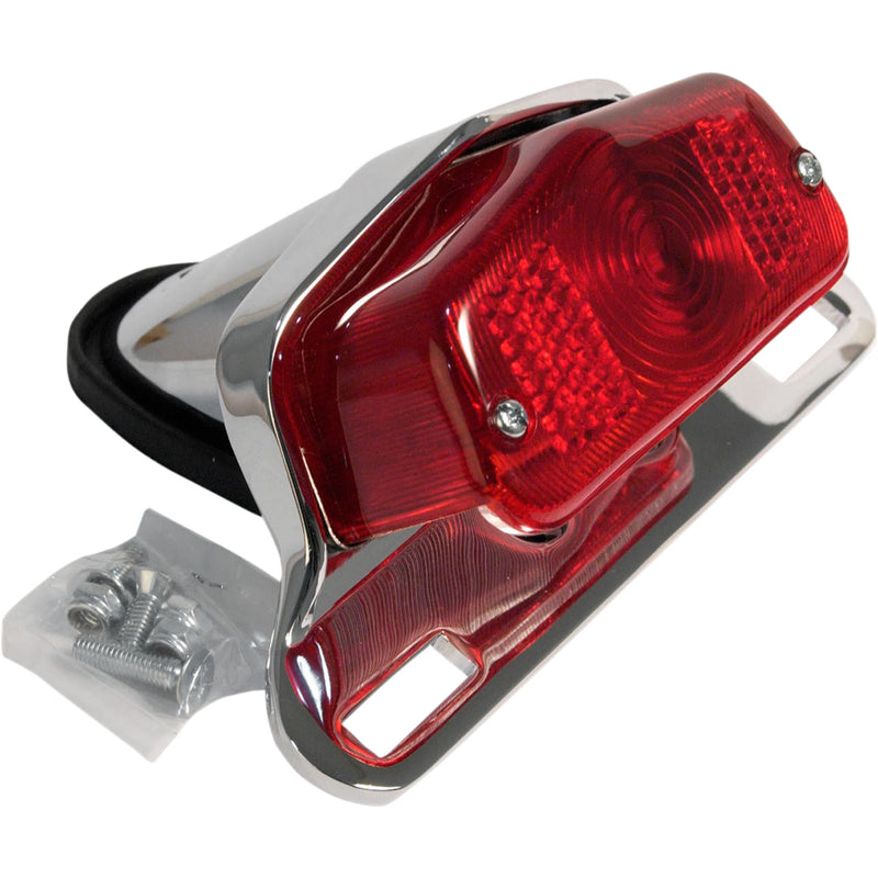 EMGO 2010-1150 62-21510 Lucas-Style Taillight with Chrome Bracket Taillight - Chrome Bracket - Red Lens