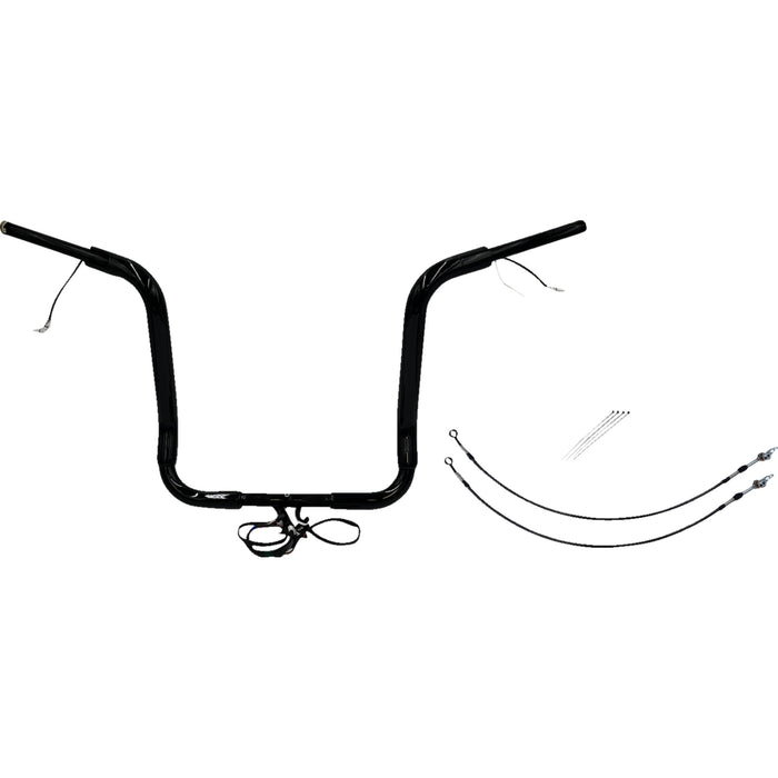 FAT BAGGERS INC. 0601-6052 801516-B EZ Install Wired 1-1/2" Round Top Handlebar Kit - Pointed Top - 16" - Black