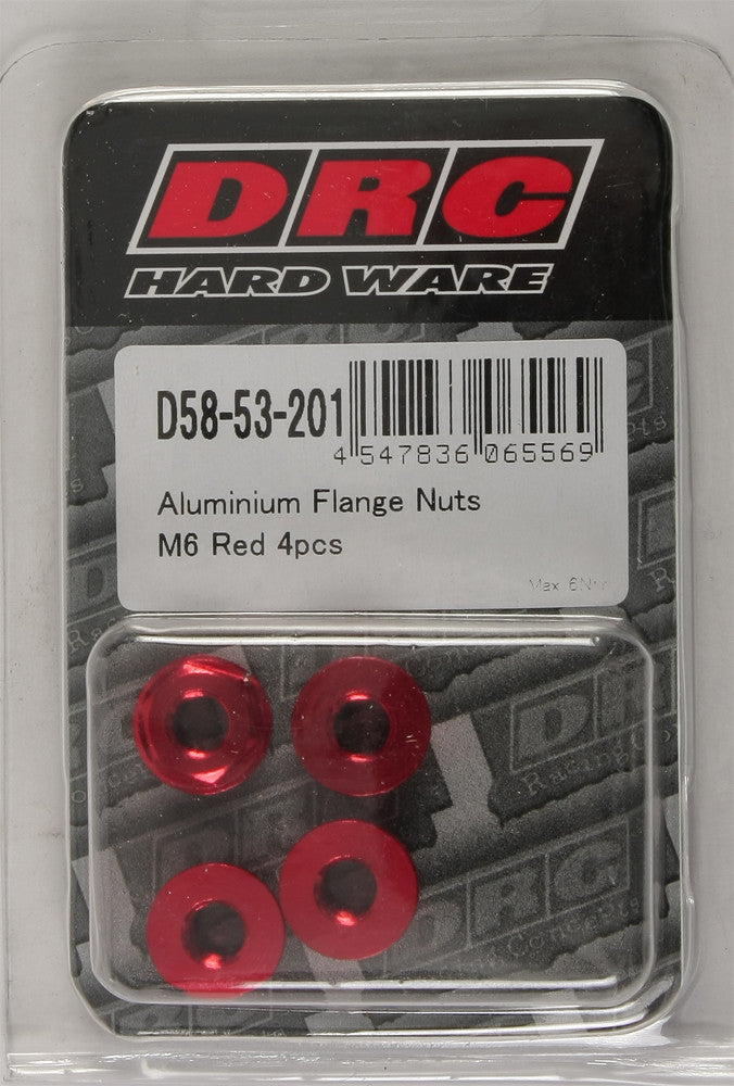 Drc 634-8306R D58-53-201 ALUMINUM FLANGE NUTS RED M6X12MM 4/PK