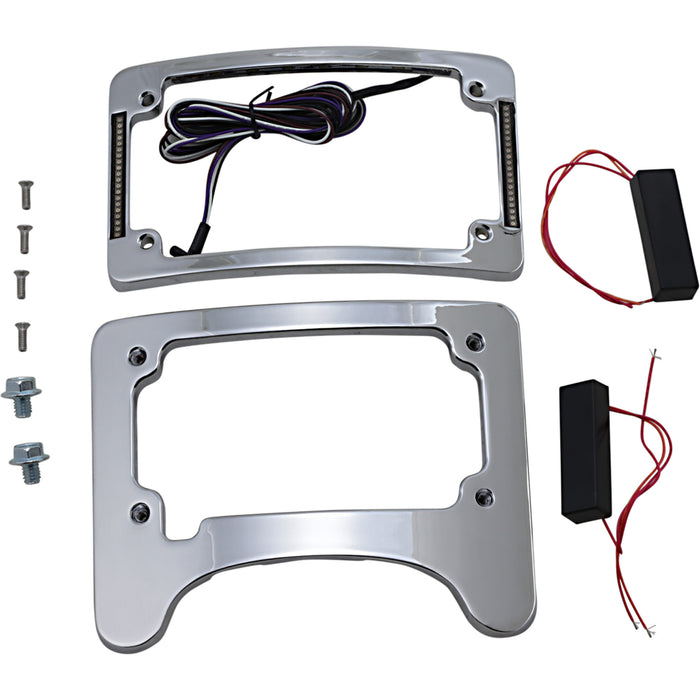 CUSTOM DYNAMICS 2030-1498 TS-ELIM-06HW-C Turn Signal Eliminator with Tri Radius Illuminated Plate Frame - Turn Signal Eliminator/Illuminated Tri-Frame - Chrome
