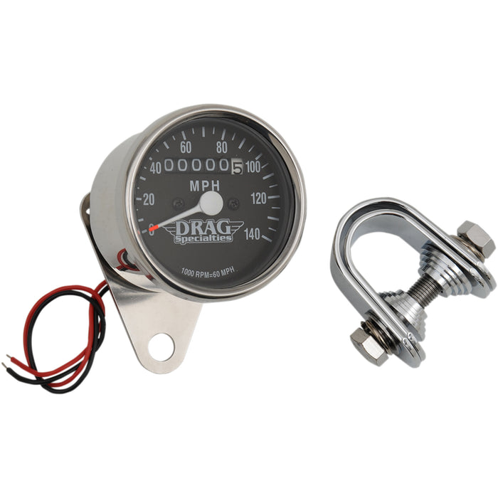 DRAG SPECIALTIES 2.4" Mini Mechanical Speedometer MPH LED Speedometer/Indicators - Chrome Housing Face 1:1