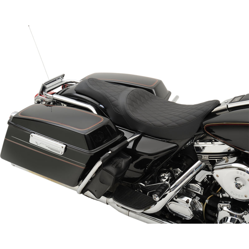 Drag Specialties Caballero 2-Up Vinyl Seat Caballero Seat Solar Reflective Leather Diamond Stitch FL - 0801-1133 For Harley Touring 1997-2007
