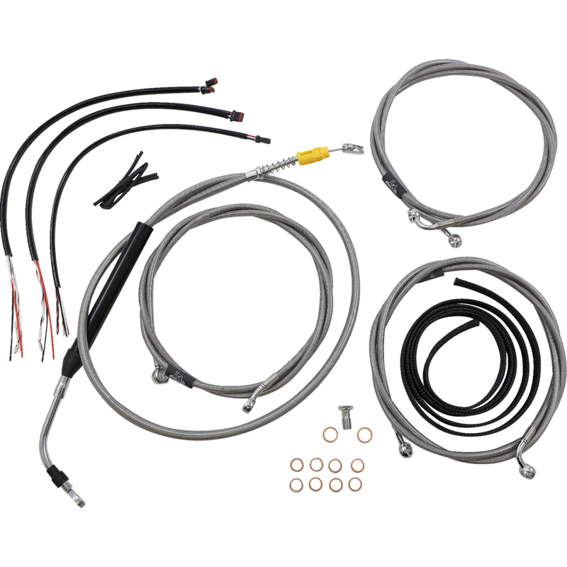 LA Choppers Complete Stainless Braided Handlebar Cable Brake Line Kit — Cable Kit 15"-17" Handlebars - LA-8056KT2-16 For Harley Touring 2021-2022